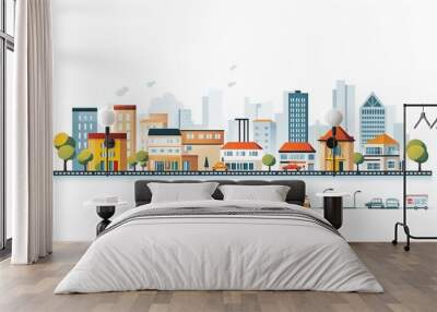 Modern town illustration set Wall mural