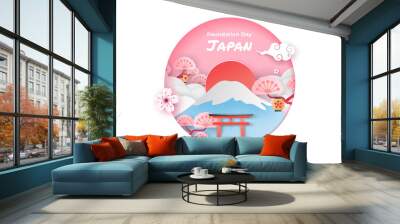 Happy national foundation day japan in paper cut art style with editable text effect Premium Vector Wall mural