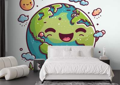 vector cute earth cartoon style Wall mural