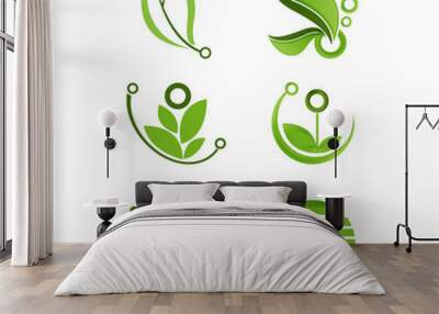 Eco, natural and organic symbols or logos - tree and leaves environmental icons. Vector illustration Wall mural