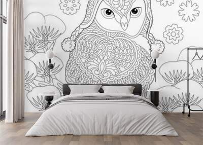 coloring page with winter owl Wall mural