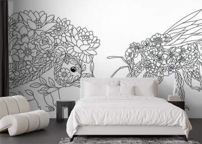 Hedgehog and honey bee coloring pages Wall mural