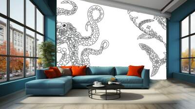 Octopus and sea shark coloring pages Wall mural