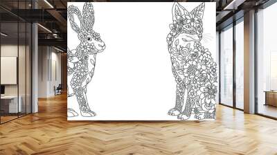 Rabbit and fox coloring pages Wall mural