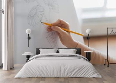 artist with pencil drawing picture at art studio Wall mural