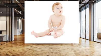 baby boy in diaper with toothbrush Wall mural