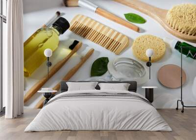 beauty, sustainability and eco living concept - natural cosmetics and bodycare eco products on white Wall mural