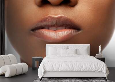 beauty and people concept - close up of face of beautiful young african american woman over white background Wall mural