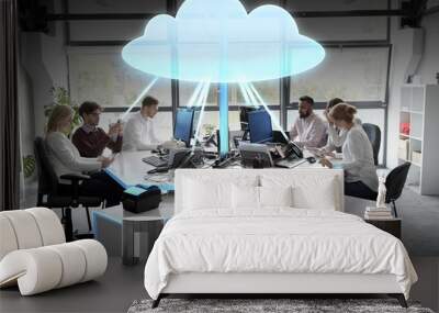 business team with cloud computing hologram Wall mural