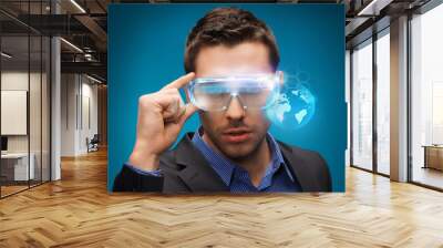 businessman with digital glasses Wall mural