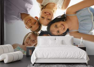 childhood, friendship and people concept - group of smiling happy children in circle Wall mural