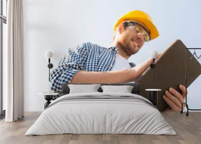 close up of builder in hardhat with tablet pc Wall mural