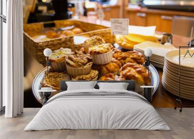 close up of buns and cakes at cafe or bakery Wall mural