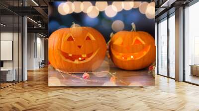 close up of pumpkins on table Wall mural