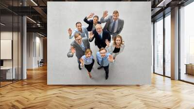 corporate, people and teamwork concept - happy smiling business team waving hands Wall mural