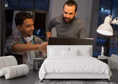 deadline, technology and people - creative team coworkers with computers working together late at night office Wall mural