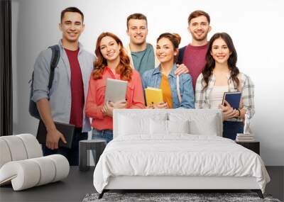 education, high school and people concept - group of smiling students with books over white background Wall mural