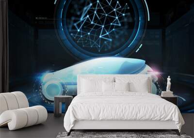 futuristic concept car with low poly hologram Wall mural