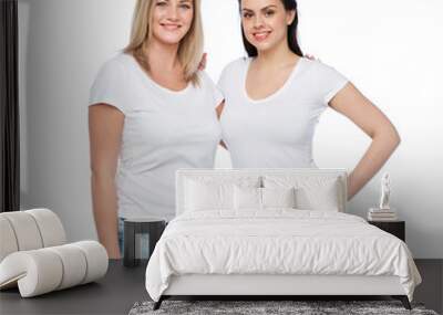 group of happy different women in white t-shirts Wall mural