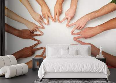 group of international people showing peace sign Wall mural