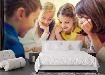 group of school kids with tablet pc in classroom Wall mural