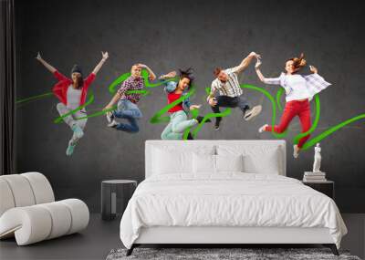 group of teenagers jumping Wall mural