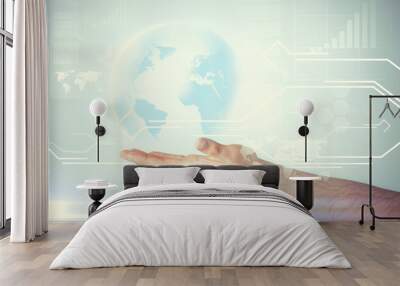 hand holding virtual sphere globe Wall mural