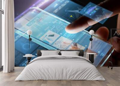 hands with business web page on smartphone screen Wall mural