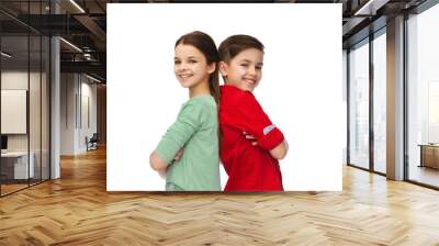 happy boy and girl standing together Wall mural