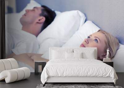 happy couple sleeping in bed Wall mural