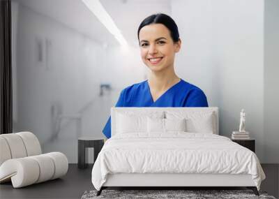 happy doctor or nurse at hospital corridor Wall mural