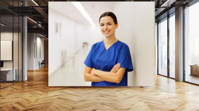 happy doctor or nurse at hospital corridor Wall mural