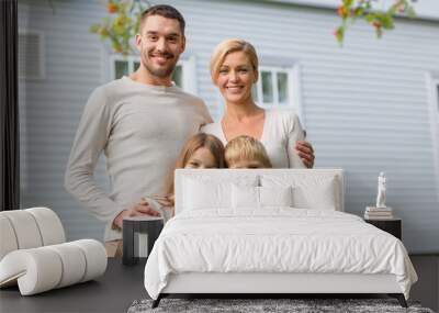 happy family in front of house outdoors Wall mural