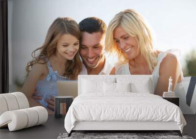 happy family with tablet pc taking picture Wall mural