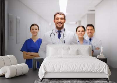 happy group of medics or doctors at hospital Wall mural