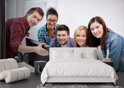 happy high school students in computer class Wall mural