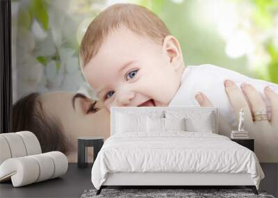 happy laughing baby playing with mother Wall mural