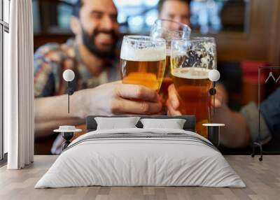 happy male friends drinking beer at bar or pub Wall mural