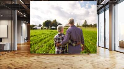 happy senior couple at summer farm Wall mural