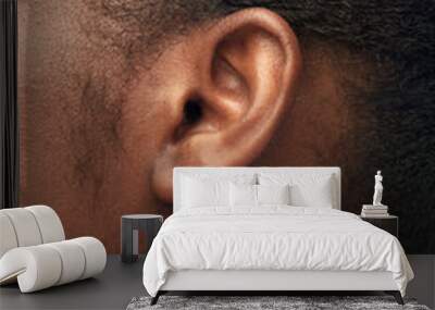 hearing, health and beauty concept - close up of african american woman's ear Wall mural