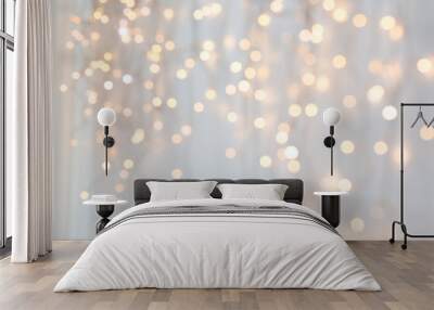 holiday, illumination and decoration concept - bokeh of christmas garland lights over grey background Wall mural