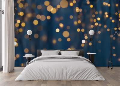 holiday illumination and decoration concept - christmas garland bokeh lights over dark blue backgrou Wall mural