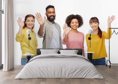 international group of happy people waving hands Wall mural