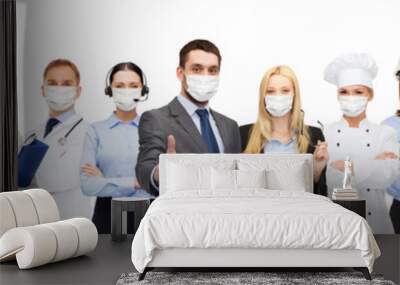 job, occupation and pandemic concept - people of different professions wearing face protective medical masks for protection from virus disease over white background Wall mural