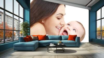 laughing baby playing with mother (focus on mama) Wall mural