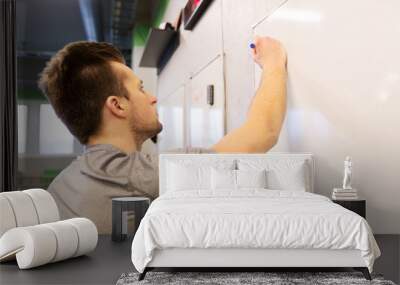 man writing note to whiteboard in gym Wall mural