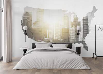 map of united states of america over city Wall mural