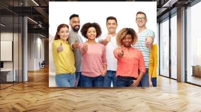 people, diversity and international concept - group of men, women and kid showing thumbs up over white background Wall mural