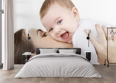 picture of happy mother with baby over white Wall mural