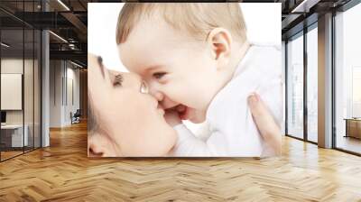 picture of happy mother with baby over white Wall mural